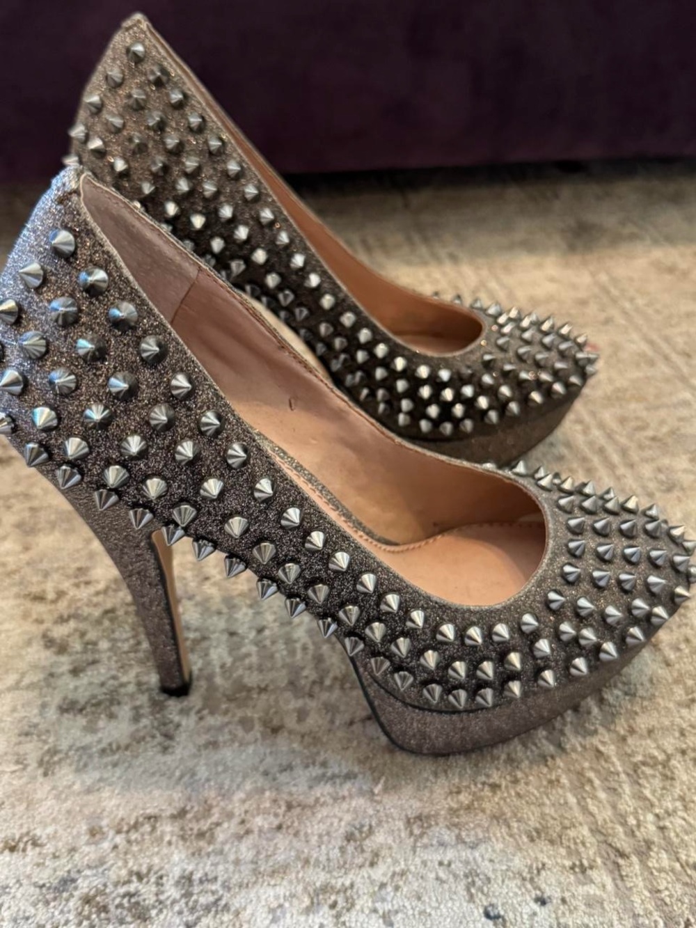 Vince Camuto Silver Glitter Spike Platform Pumps